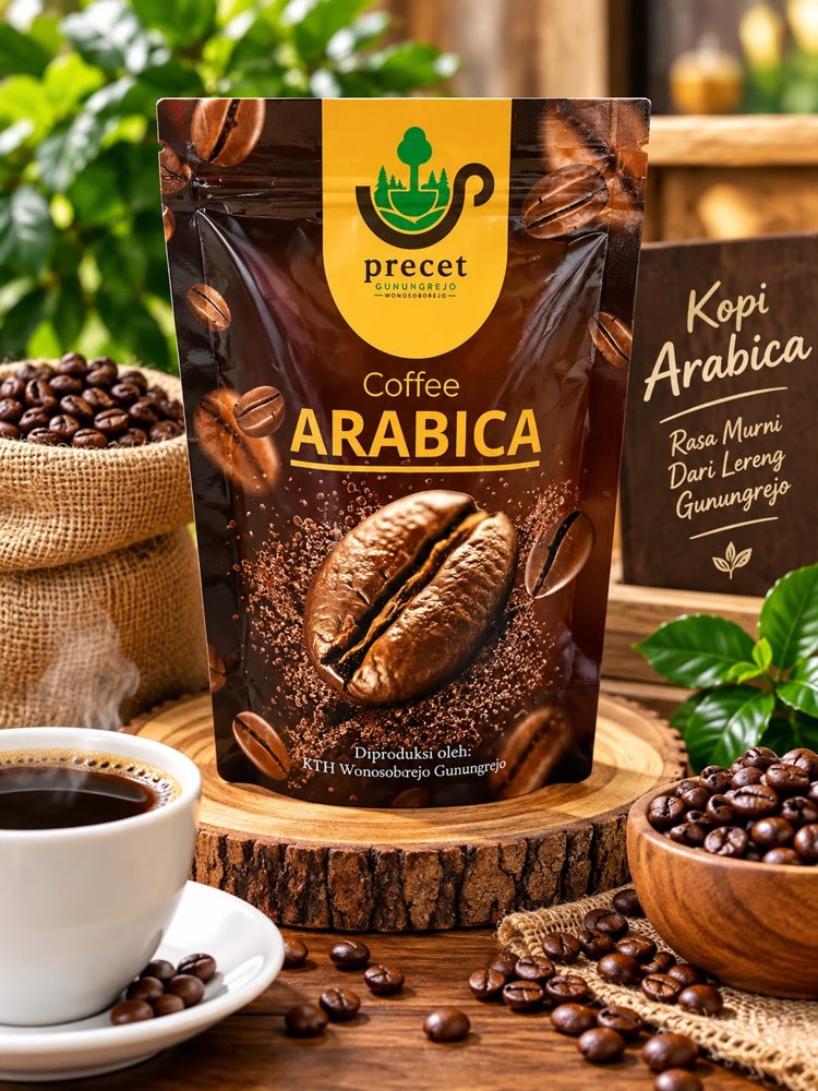 Kemasan Kopi Precet Arabika produksi KTH Wonosoborejo